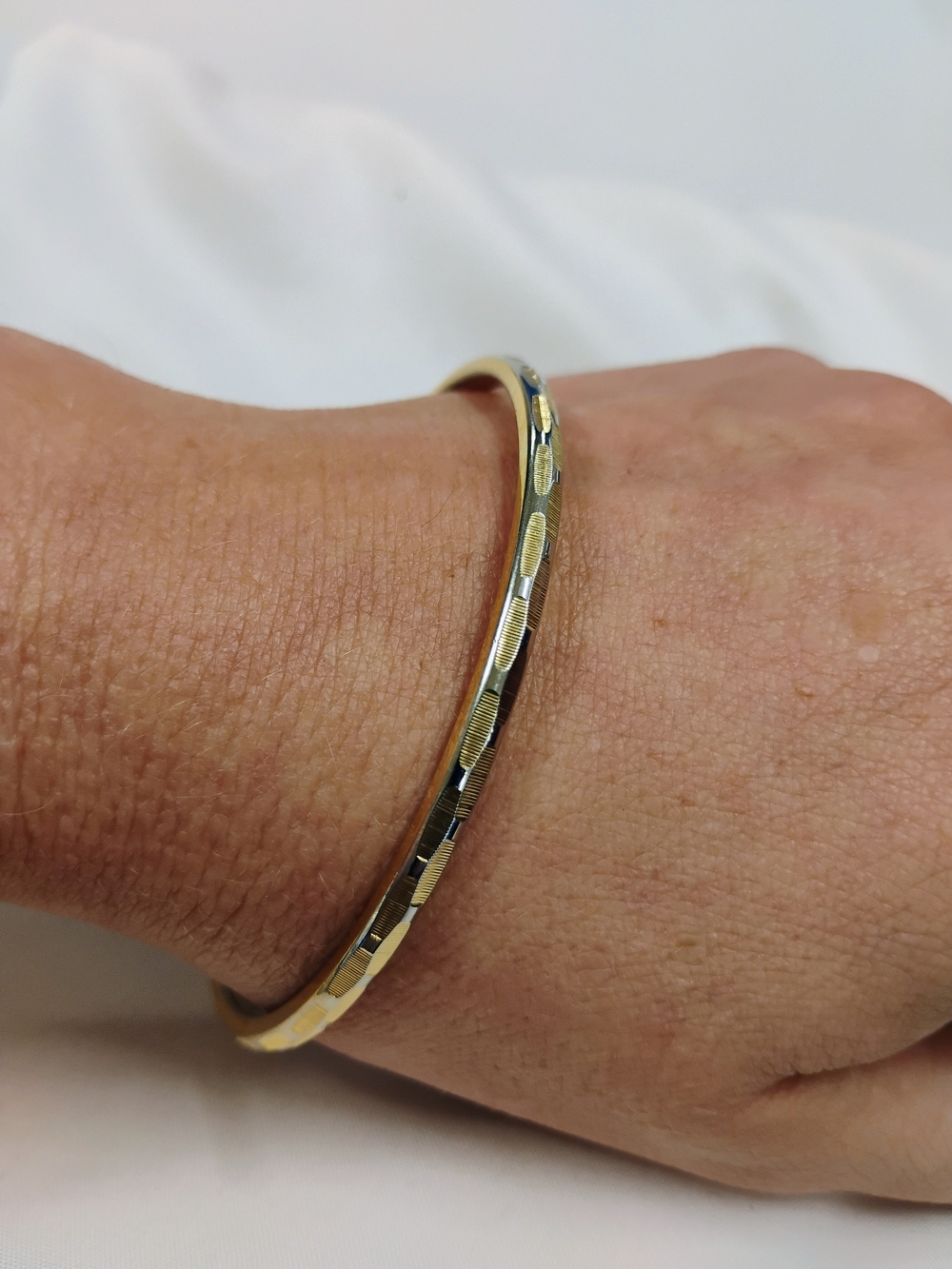 Vintage Monet Diamond-Cut Bangle Bracelet - Two-Tone Gold, Size L